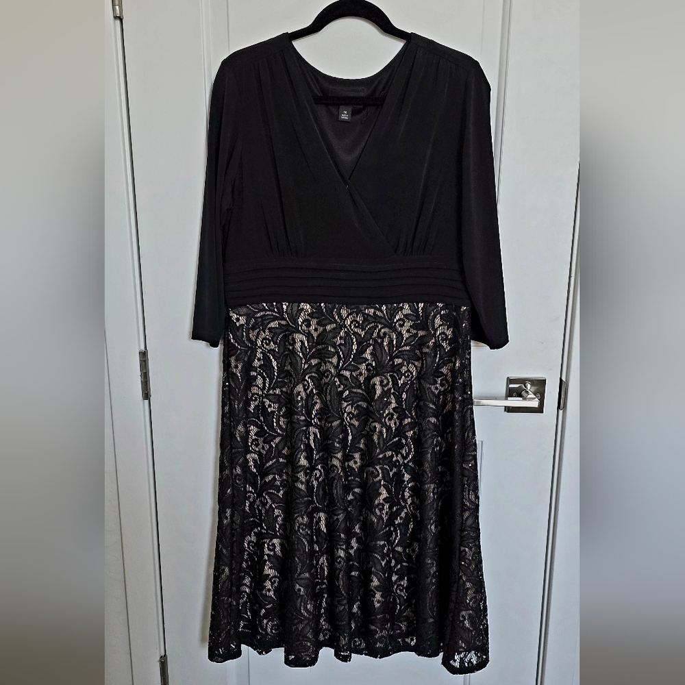 RNStudio Evening Cocktail Dress Lace Sequins Black Size 14